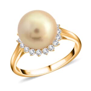 Certified & Appraised Iliana 18K Yellow Gold AAA South Sea Golden Pearl and G-H SI Diamond Ring (Size 10.0) 0.33 ctw