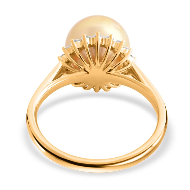 Certified & Appraised Iliana 18K Yellow Gold AAA South Sea Golden Pearl and G-H SI Diamond Ring (Size 10.0) 0.33 ctw