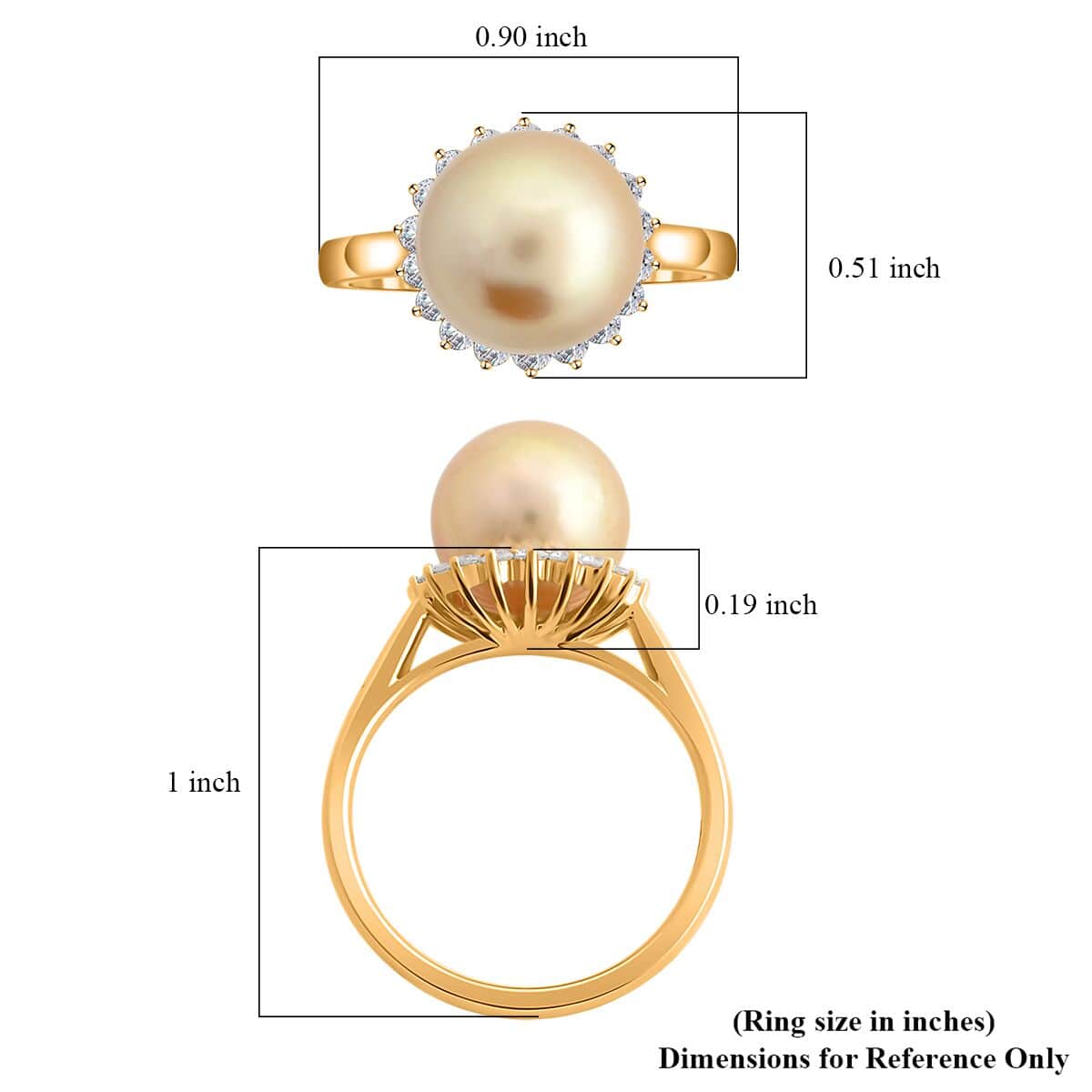 Certified & Appraised Iliana 18K Yellow Gold AAA South Sea Golden Pearl and G-H SI Diamond Ring (Size 10.0) 0.33 ctw image number 5