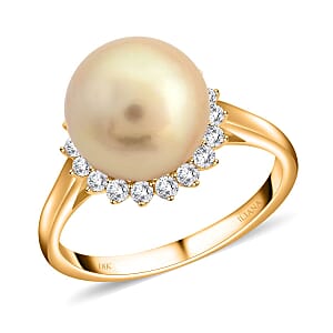 Certified & Appraised Iliana 18K Yellow Gold AAA South Sea Golden Pearl (8.5-8.9mm), Diamond (G-H, SI) Ring (Size 6.5) 0.33 ctw