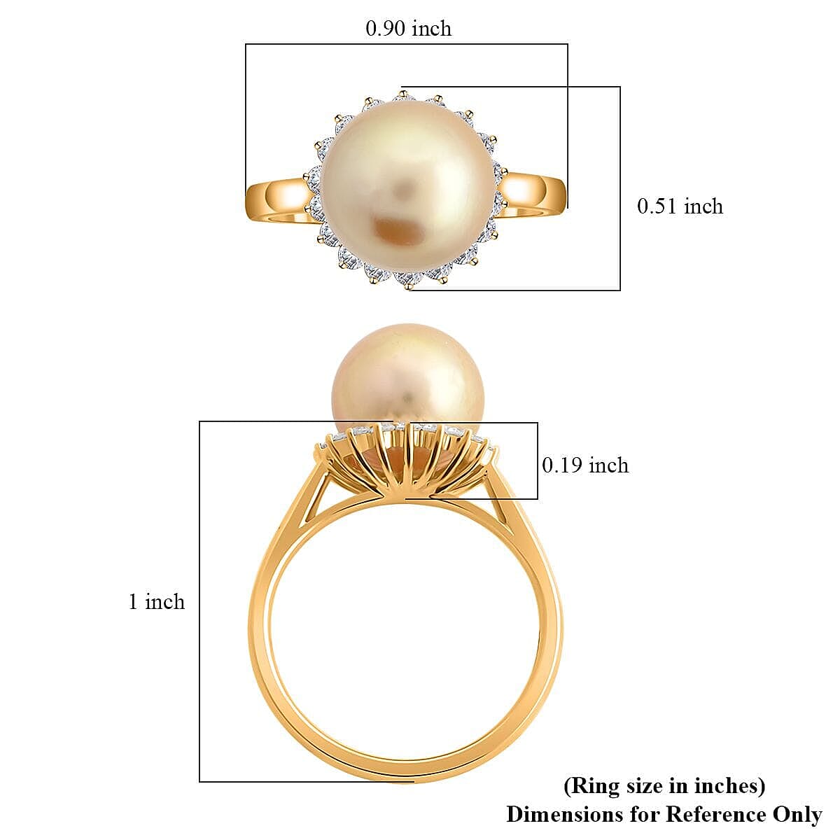Certified & Appraised Iliana 18K Yellow Gold AAA South Sea Golden Pearl (8.5-8.9mm), Diamond (G-H, SI) Ring (Size 6.5) 0.33 ctw image number 5