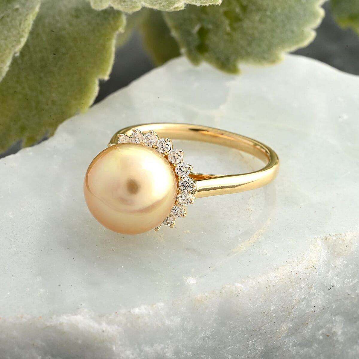 Certified & Appraised Iliana 18K Yellow Gold AAA South Sea Golden Pearl and G-H SI Diamond Ring (Size 7.0) 0.33 ctw image number 1
