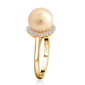 Certified & Appraised Iliana 18K Yellow Gold AAA South Sea Golden Pearl (8.5-8.9mm), Diamond (G-H, SI) Ring (Size 7.5) 0.33 ctw