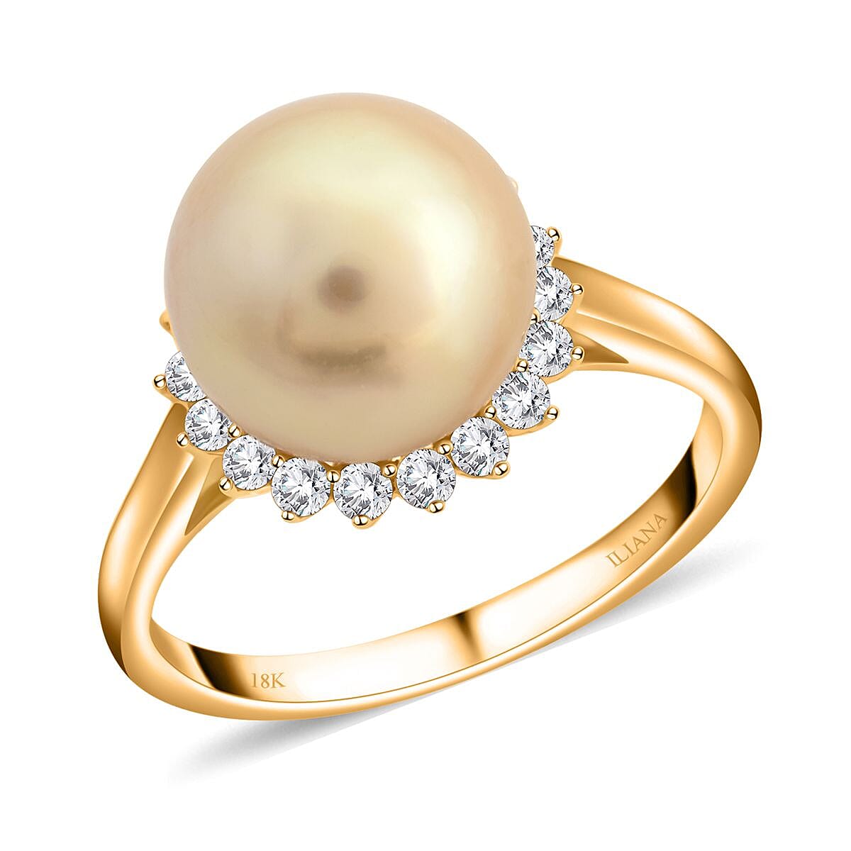 Certified & Appraised Iliana 18K Yellow Gold AAA South Sea Golden Pearl and G-H SI Diamond Ring (Size 8.0) 0.33 ctw image number 0
