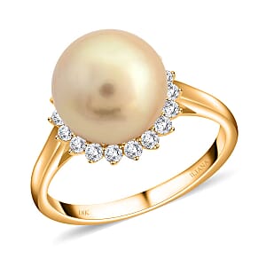 Certified & Appraised Iliana 18K Yellow Gold AAA South Sea Golden Pearl and G-H SI Diamond Ring (Size 8.0) 0.33 ctw