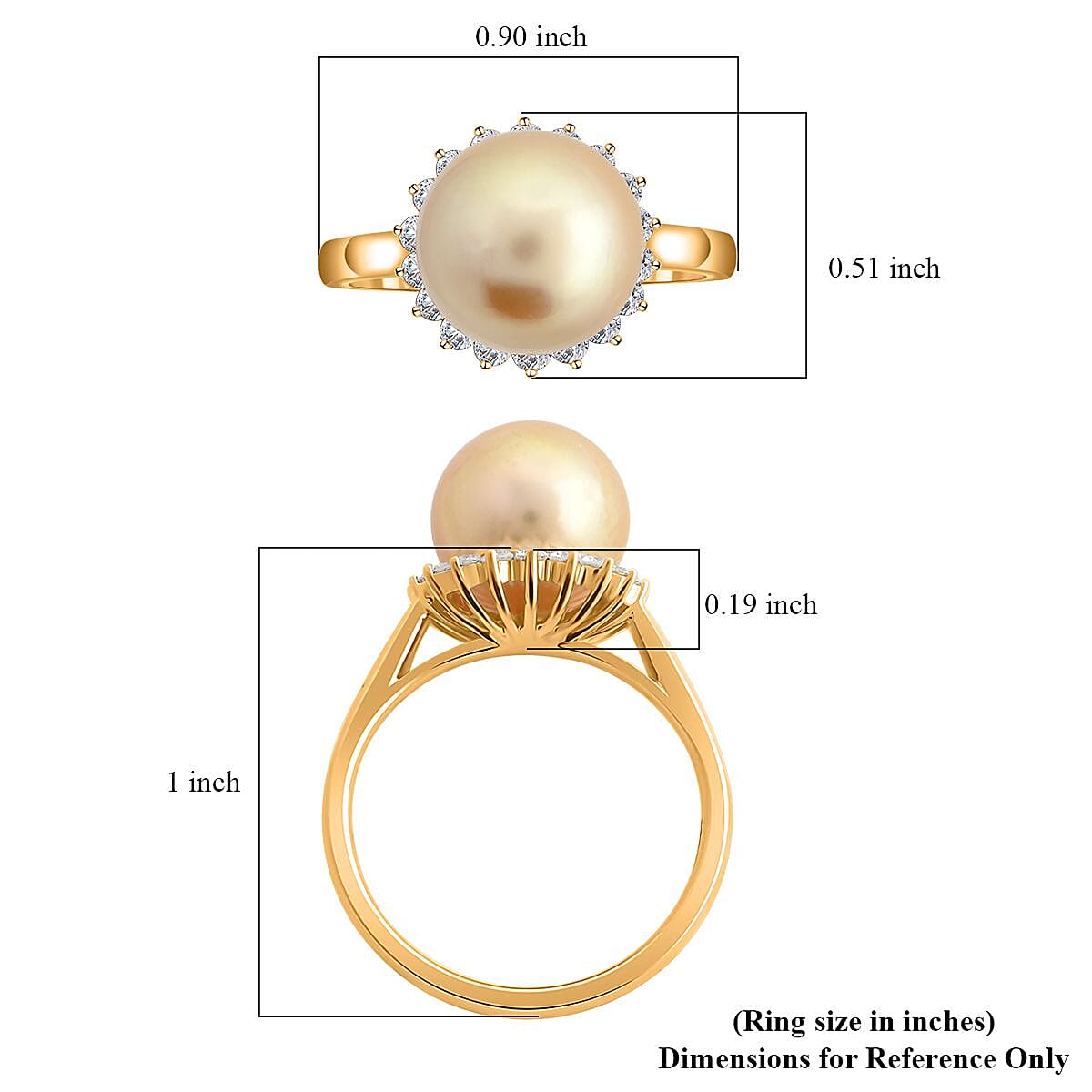 Certified & Appraised Iliana 18K Yellow Gold AAA South Sea Golden Pearl and G-H SI Diamond Ring (Size 8.0) 0.33 ctw image number 5