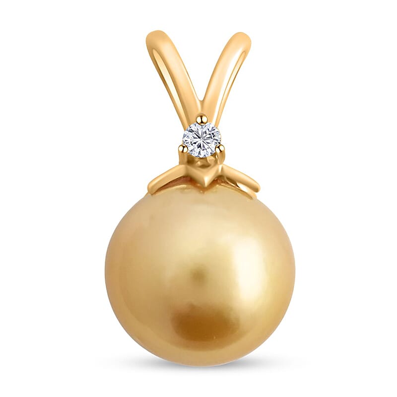 Certified & Appraised Iliana 18K Yellow Gold AAA South Sea Golden Pearl and G-H SI Diamond Pendant