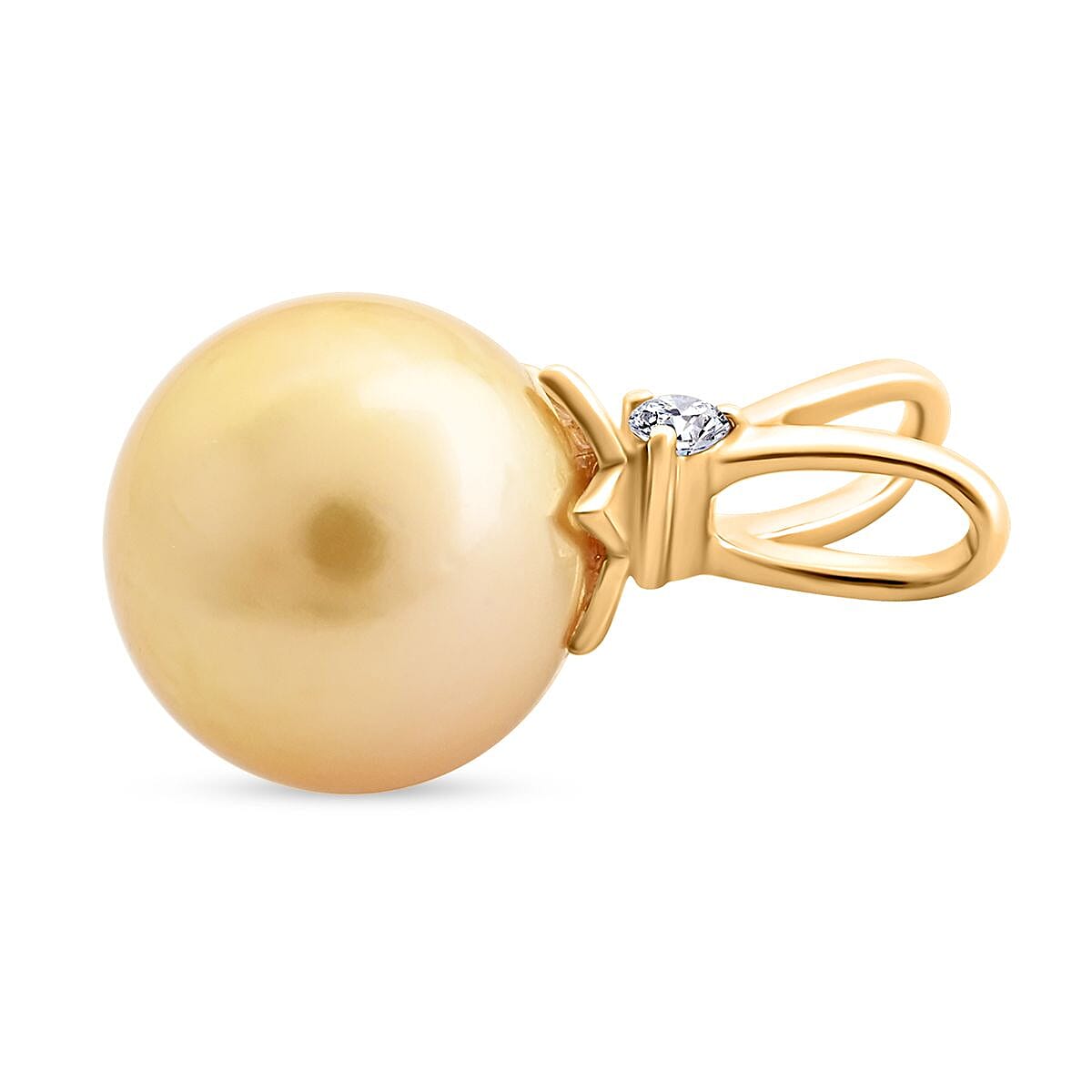 Certified & Appraised Iliana 18K Yellow Gold AAA South Sea Golden Pearl and G-H SI Diamond Pendant image number 3