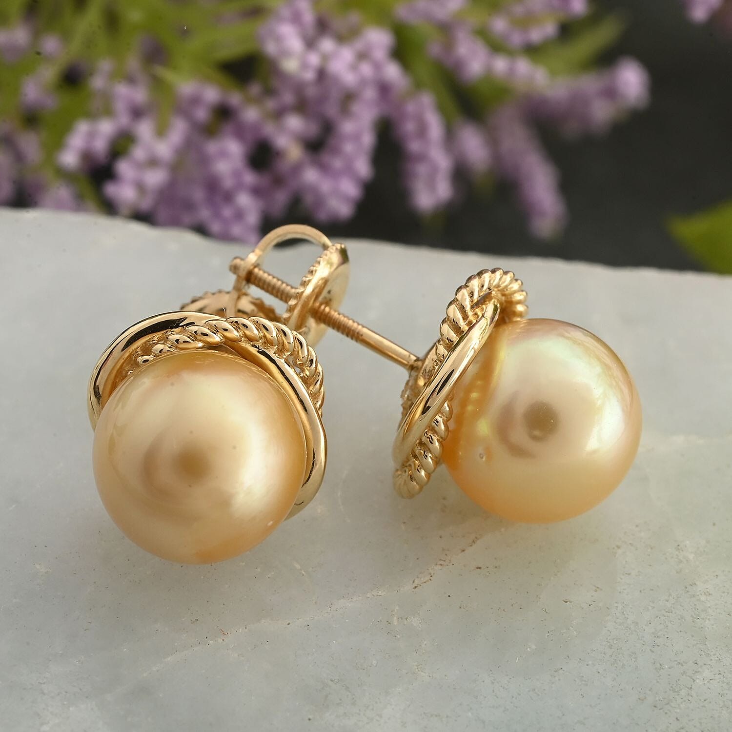 Certified & Appraised Iliana 18K Yellow Gold AAA South Sea Golden Pearl (7.5-7.9mm) Earrings