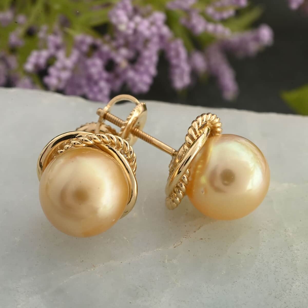 Certified & Appraised Iliana 18K Yellow Gold AAA South Sea Golden Pearl (7.5-7.9mm) Earrings image number 1