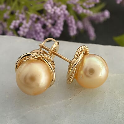 Certified & Appraised Iliana 18K Yellow Gold AAA South Sea Golden Pearl (7.5-7.9mm) Earrings
