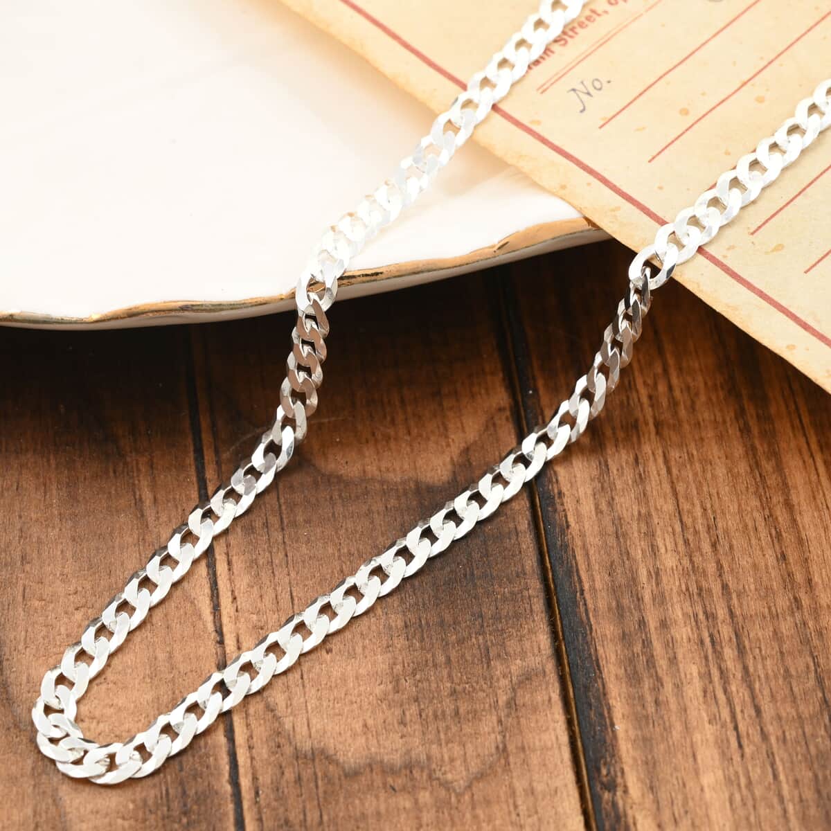 Italian Flat Curb Necklace in Sterling Silver 22 Inches 10.90 Grams image number 1