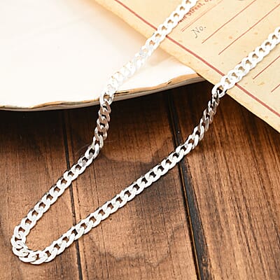 Italian Sterling Silver Flat Curb Necklace (22 Inches) (10 g)