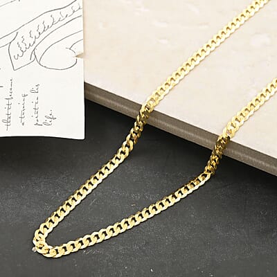 Italian 14K YG Over Sterling Silver Flat Curb Necklace (22 Inches) (10 g)