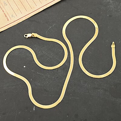 Herringbone Chain Necklace in 14K Yellow Gold Over Sterling Silver 20 Inches 6.50 Grams