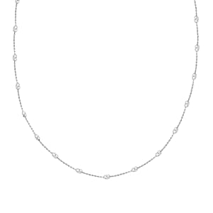 Sterling Silver 3mm Station Oval Moon Necklace 24 Inches 5.40 Grams