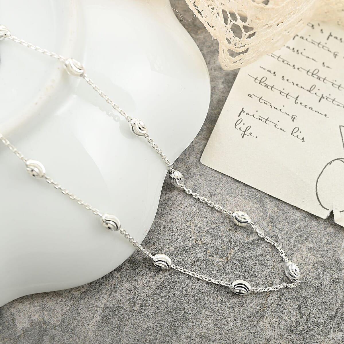 Sterling Silver 3mm Station Oval Moon Necklace 24 Inches 5.40 Grams image number 1