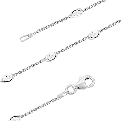 Sterling Silver 3mm Station Oval Moon Necklace 24 Inches 5.40 Grams