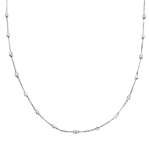 Rhodium Over Sterling Silver 3mm Station Oval Moon Necklace 24 Inches 5.40 Grams