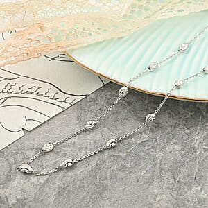 Rhodium Over Sterling Silver 3mm Station Oval Moon Necklace 24 Inches 5.40 Grams