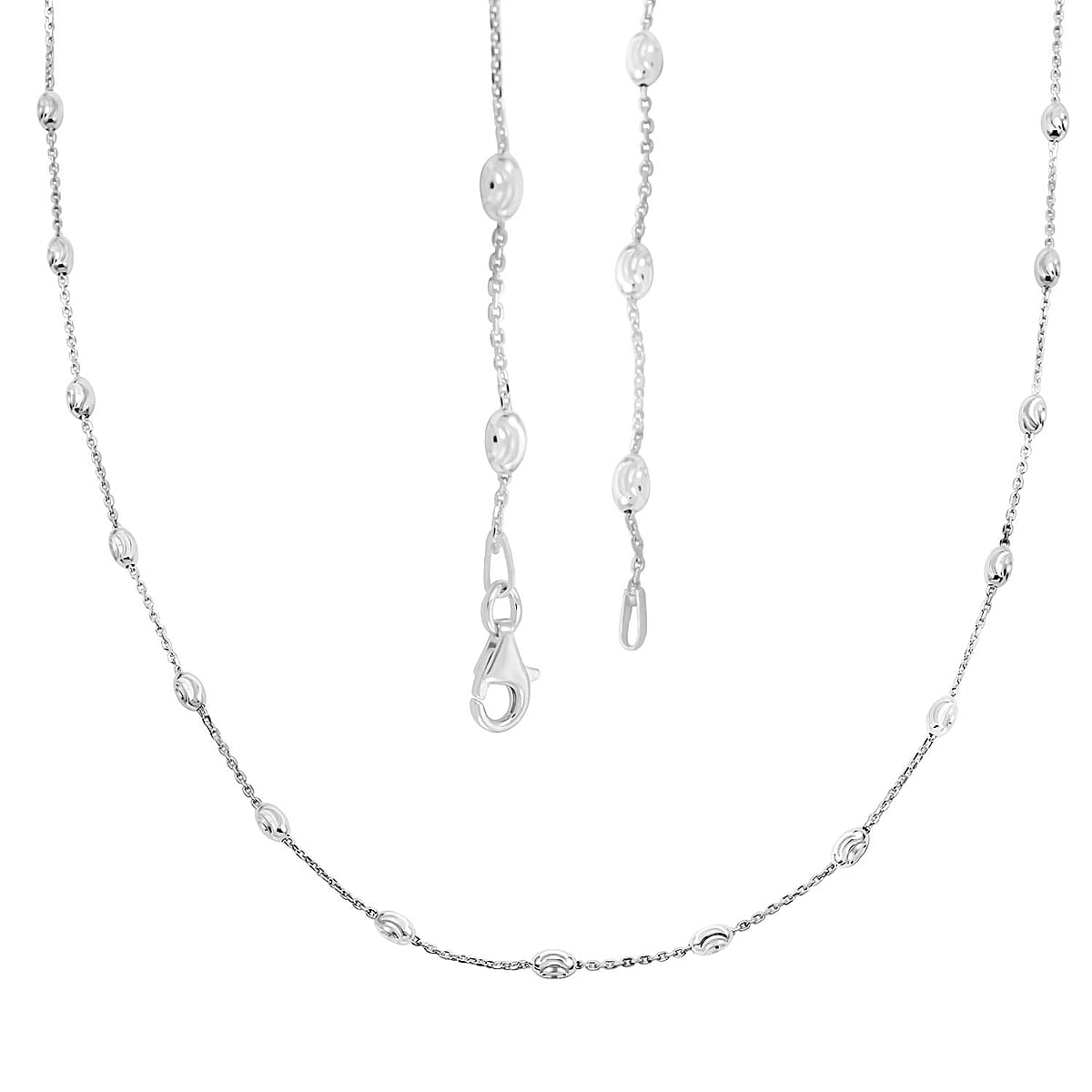 Rhodium Over Sterling Silver 3mm Station Oval Moon Necklace 24 Inches 5.40 Grams image number 3