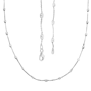 Rhodium Over Sterling Silver 3mm Station Oval Moon Necklace 24 Inches 5.40 Grams