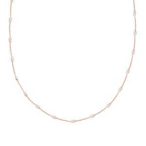 14K Rose Gold Over and Sterling Silver 3mm Station Oval Moon Necklace 24 Inches 5.40 Grams