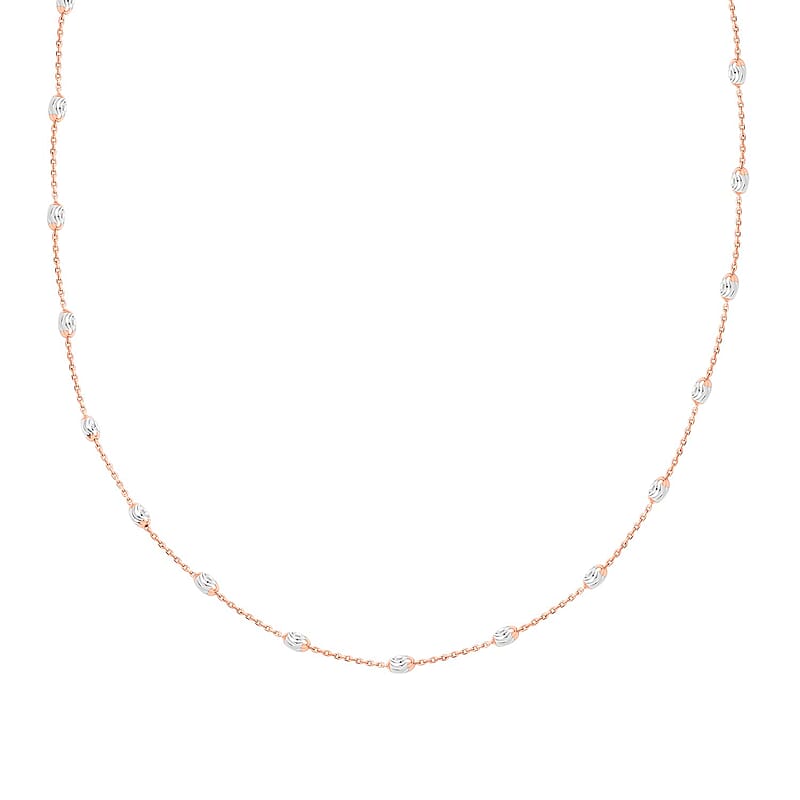 14K Rose Gold Over and Sterling Silver 3mm Station Oval Moon Necklace 24 Inches 5.40 Grams