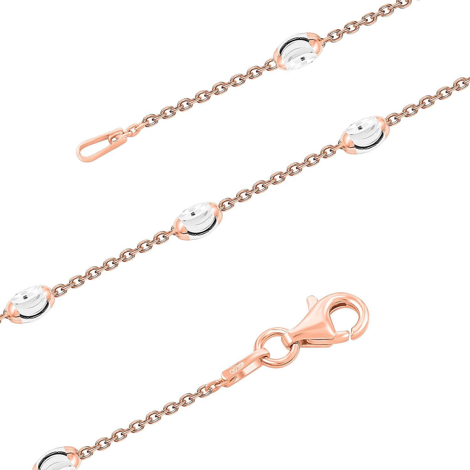 14K Rose Gold Over and Sterling Silver 3mm Station Oval Moon Necklace 24 Inches 5.40 Grams