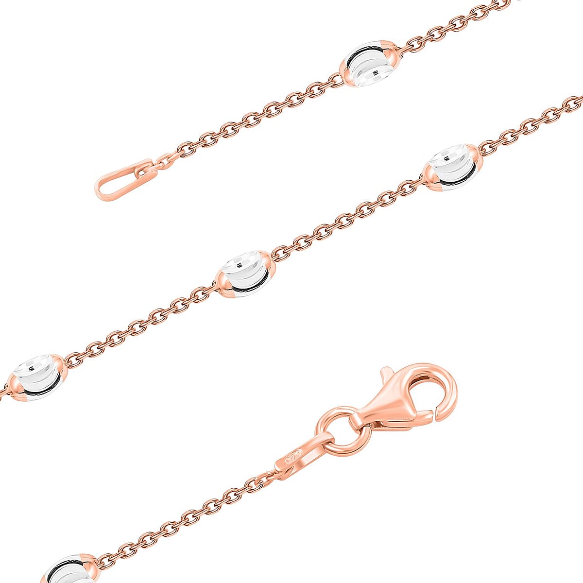14K Rose Gold Over and Sterling Silver 3mm Station Oval Moon Necklace 24 Inches 5.40 Grams image number 2