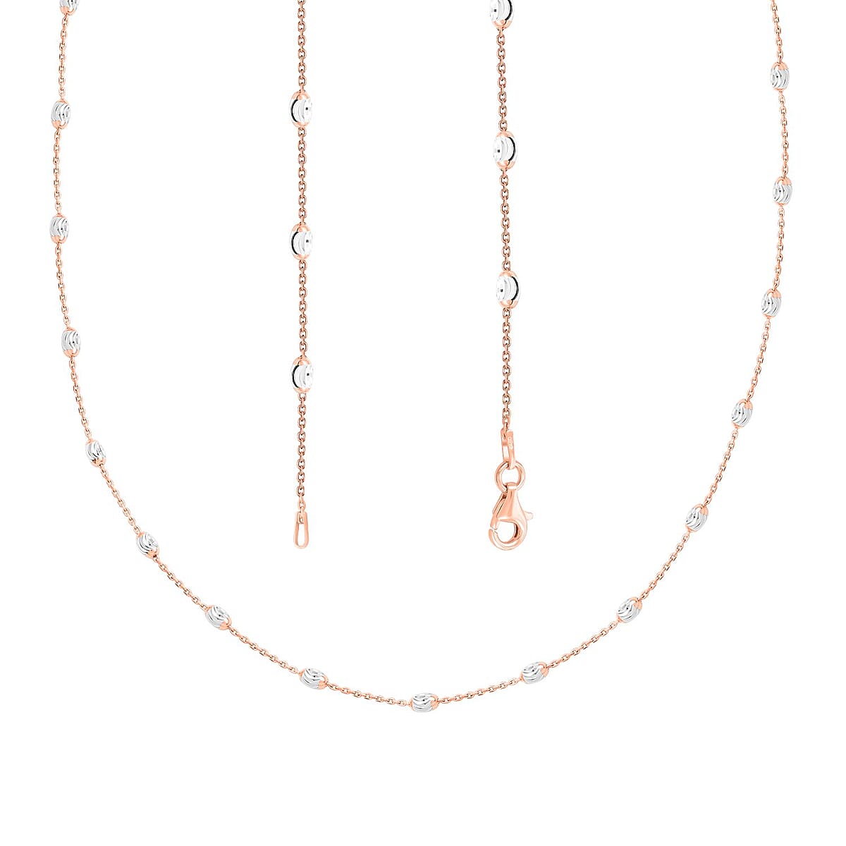 14K Rose Gold Over and Sterling Silver 3mm Station Oval Moon Necklace 24 Inches 5.40 Grams image number 3