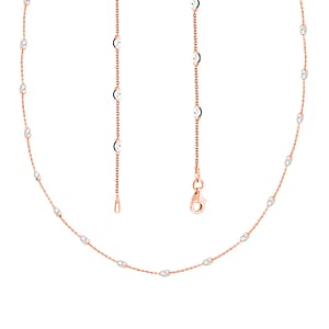 14K Rose Gold Over and Sterling Silver 3mm Station Oval Moon Necklace 24 Inches 5.40 Grams