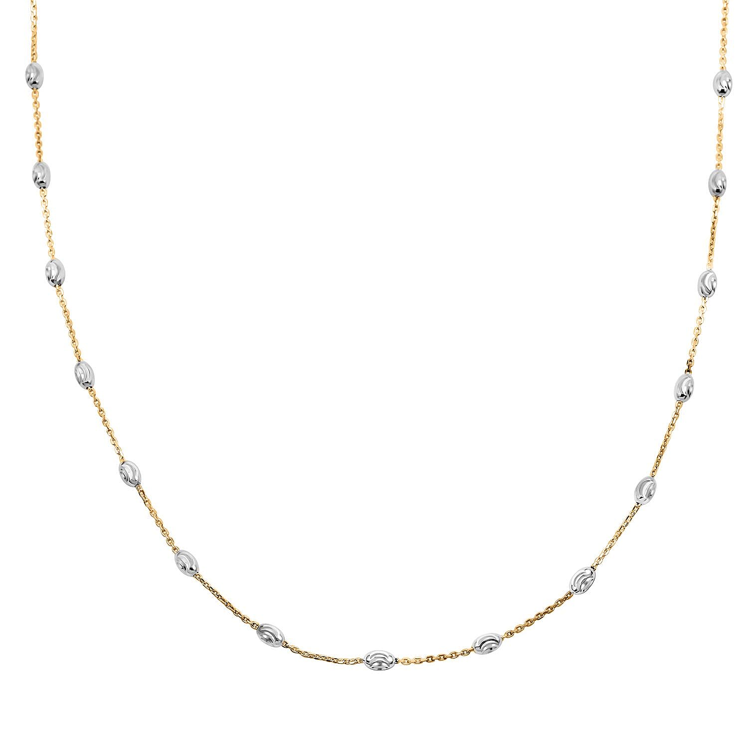 14K YG Over and Sterling Silver 3mm Station Oval Moon Necklace 24 Inches 5.40 Grams
