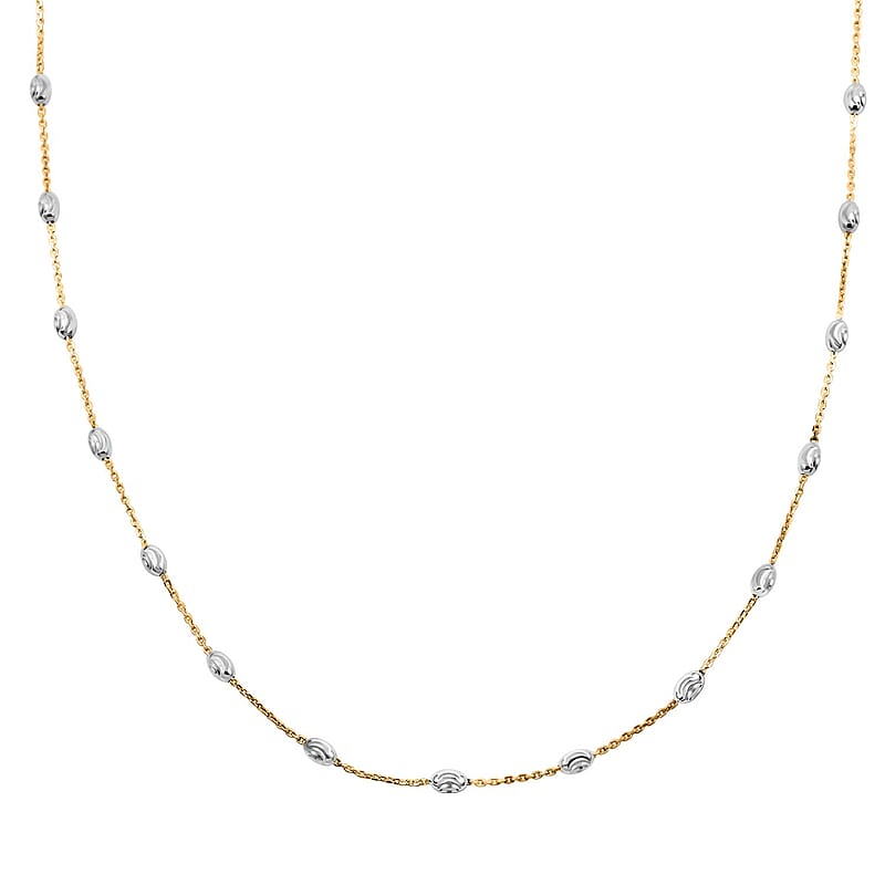 14K YG Over and Sterling Silver 3mm Station Oval Moon Necklace 24 Inches 5.40 Grams