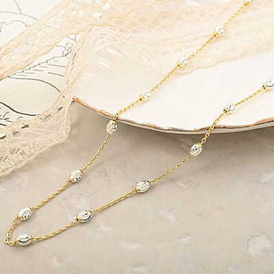 14K YG Over and Sterling Silver 3mm Station Oval Moon Necklace 24 Inches 5.40 Grams