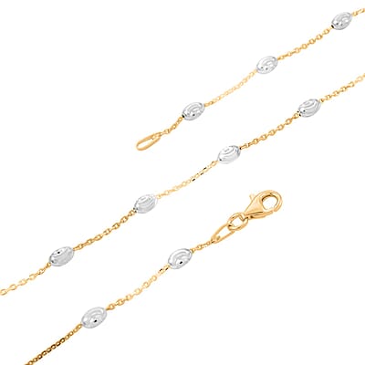 14K YG Over and Sterling Silver 3mm Station Oval Moon Necklace 24 Inches 5.40 Grams