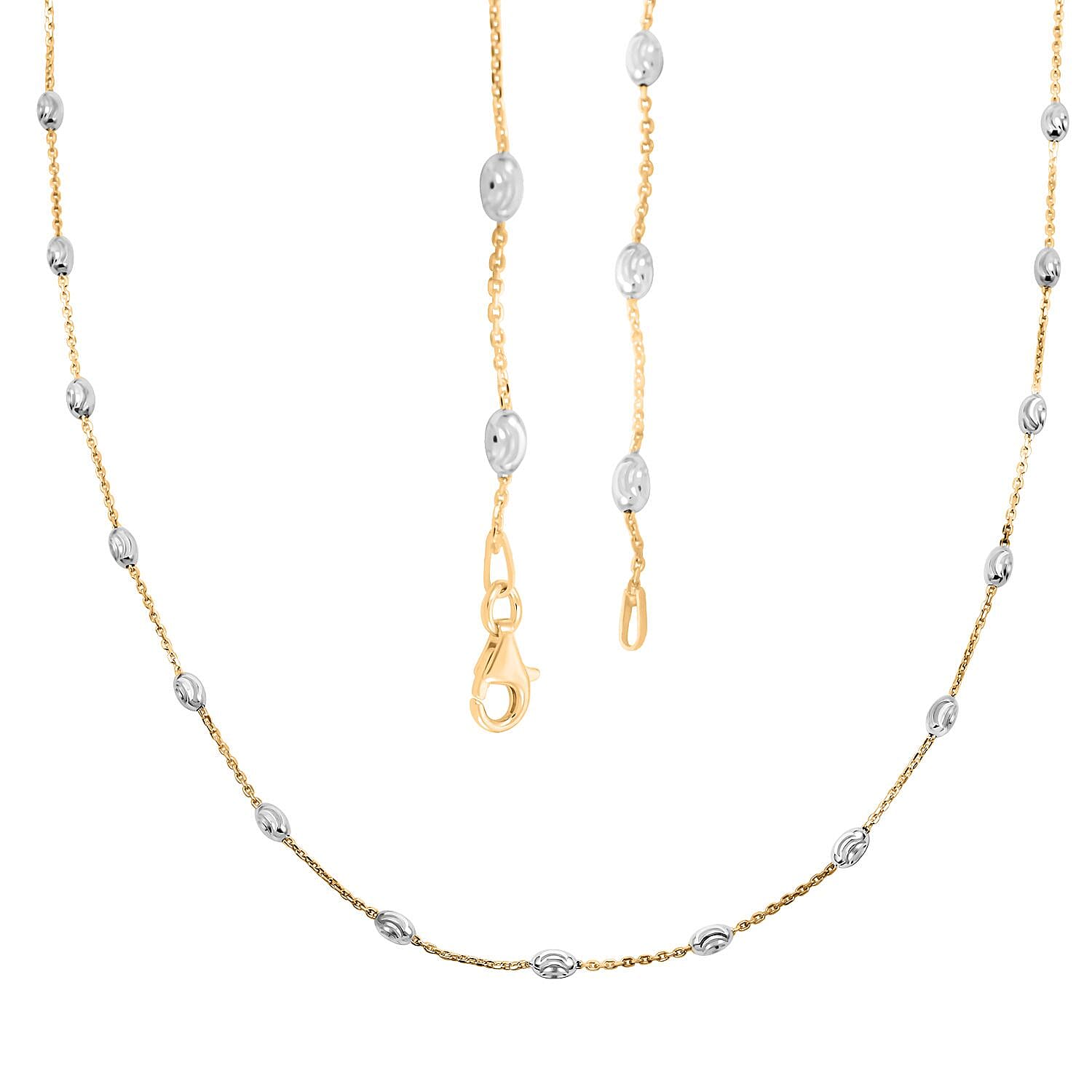 14K YG Over and Sterling Silver 3mm Station Oval Moon Necklace 24 Inches 5.40 Grams