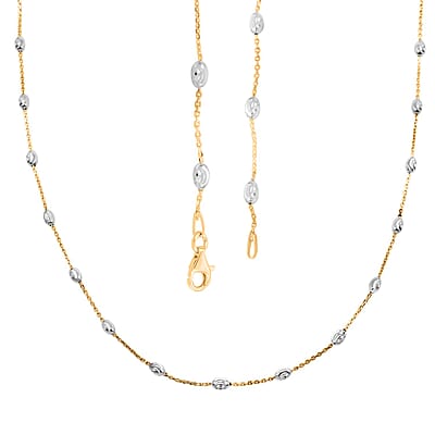 14K YG Over and Sterling Silver 3mm Station Oval Moon Necklace 24 Inches 5.40 Grams