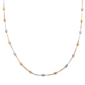 14K RG, YG Over and Sterling Silver 3mm Station Oval Moon Necklace 24 Inches 5.40 Grams