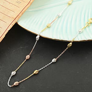 14K RG, YG Over and Sterling Silver 3mm Station Oval Moon Necklace 24 Inches 5.40 Grams