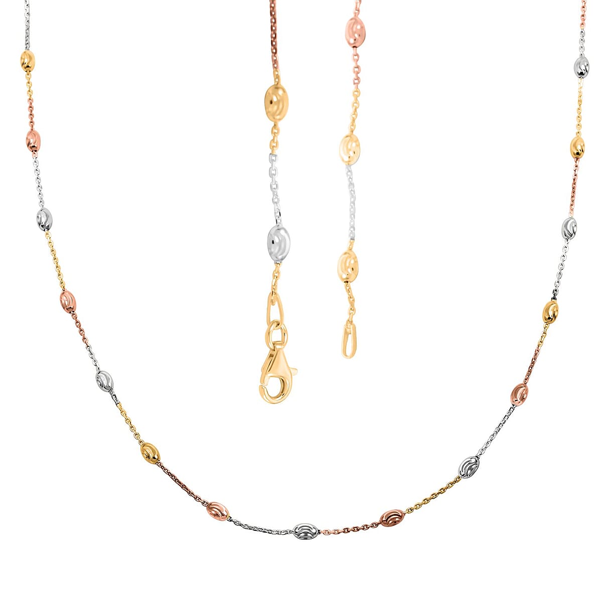 14K RG, YG Over and Sterling Silver 3mm Station Oval Moon Necklace 24 Inches 5.40 Grams image number 3