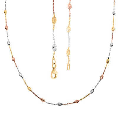 14K RG, YG Over and Sterling Silver 3mm Station Oval Moon Necklace 24 Inches 5.40 Grams
