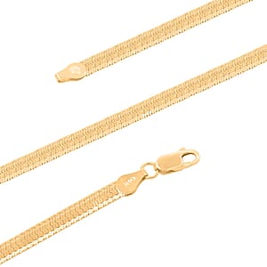 Italian 14K Yellow Gold Over Sterling Silver Herringbone Chain Necklace 20 Inches 10.20 Grams