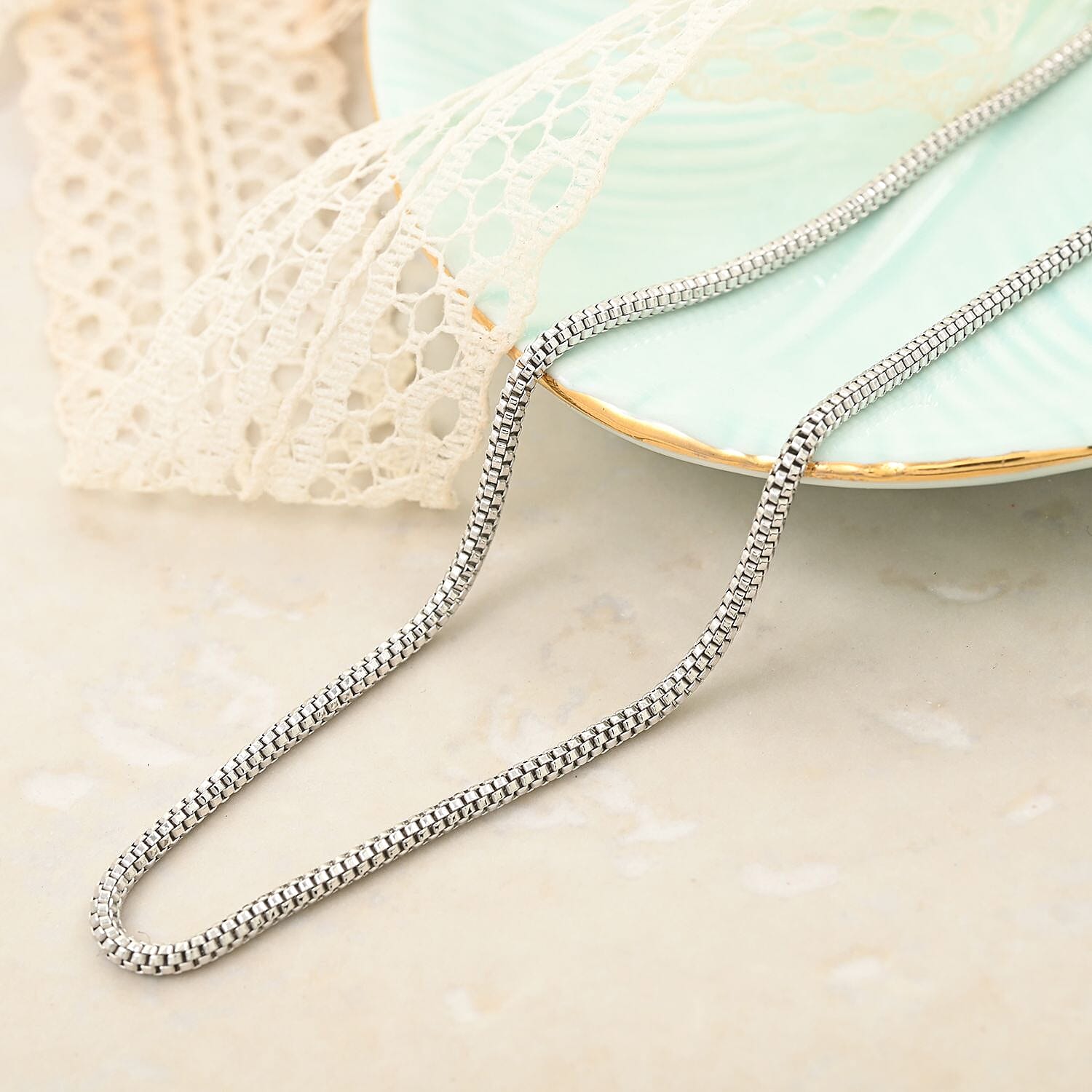 Rhodium Over Sterling Silver Diamond-Cut Coryana Necklace 24 Inches 10 Grams