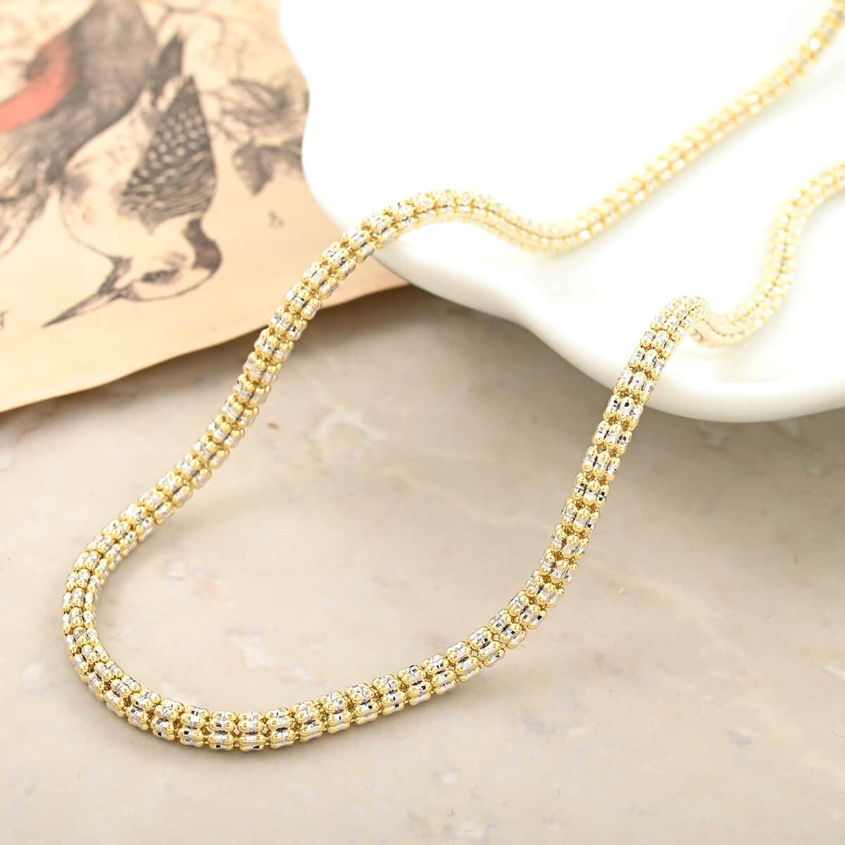 10K Yellow, White Gold 3.5mm Diamond-Cut Cylinder Chain Necklace 24 Inches 22.50 Grams image number 1