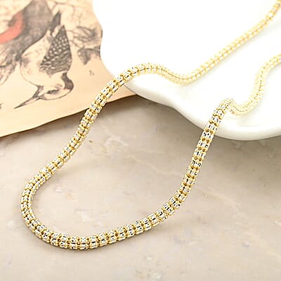10K Yellow, White Gold 3.5mm Diamond-Cut Cylinder Chain Necklace 24 Inches 22.50 Grams