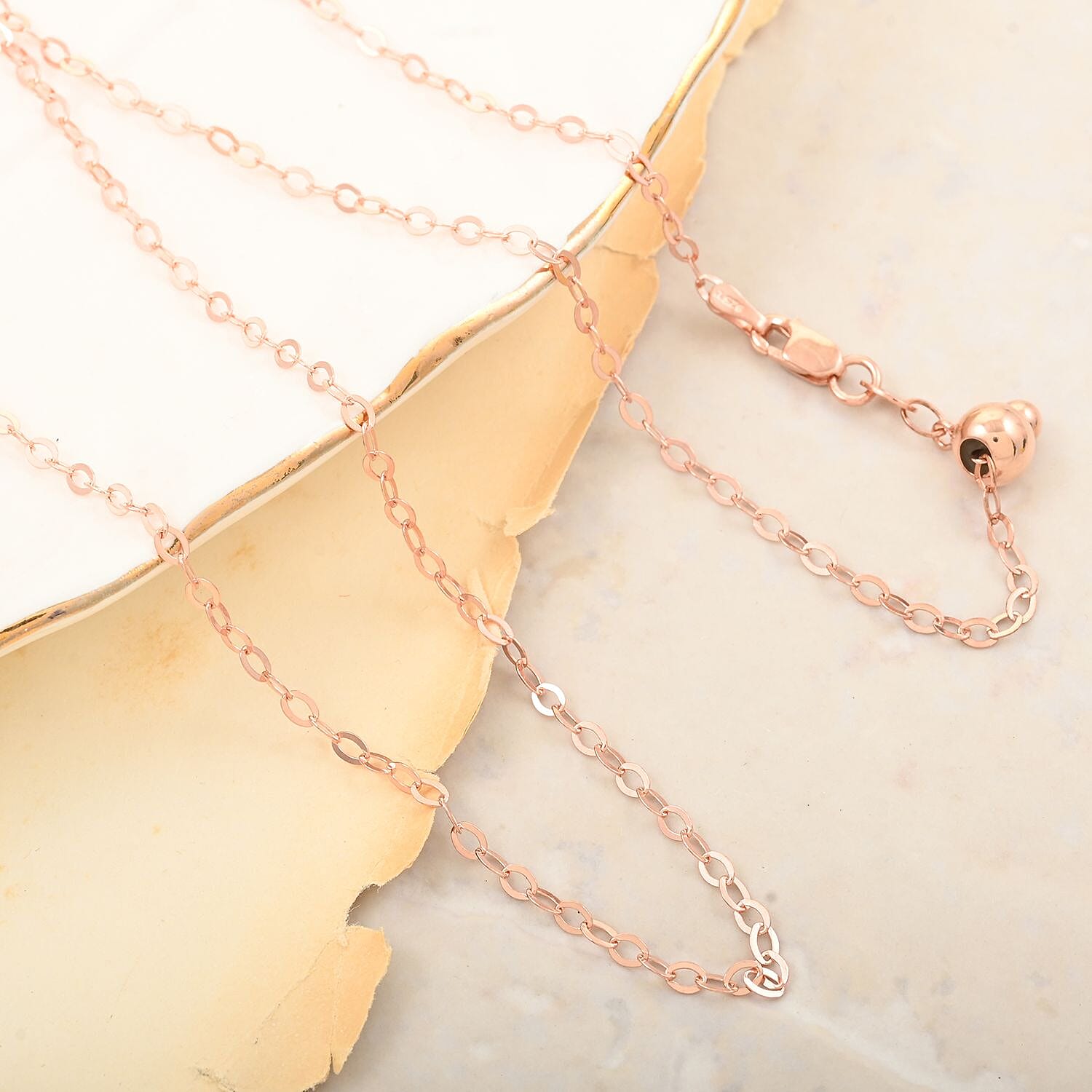 14K Rose Gold Over Sterling Silver Adjustable Link Chain Necklace 24 Inches 2.80 Grams