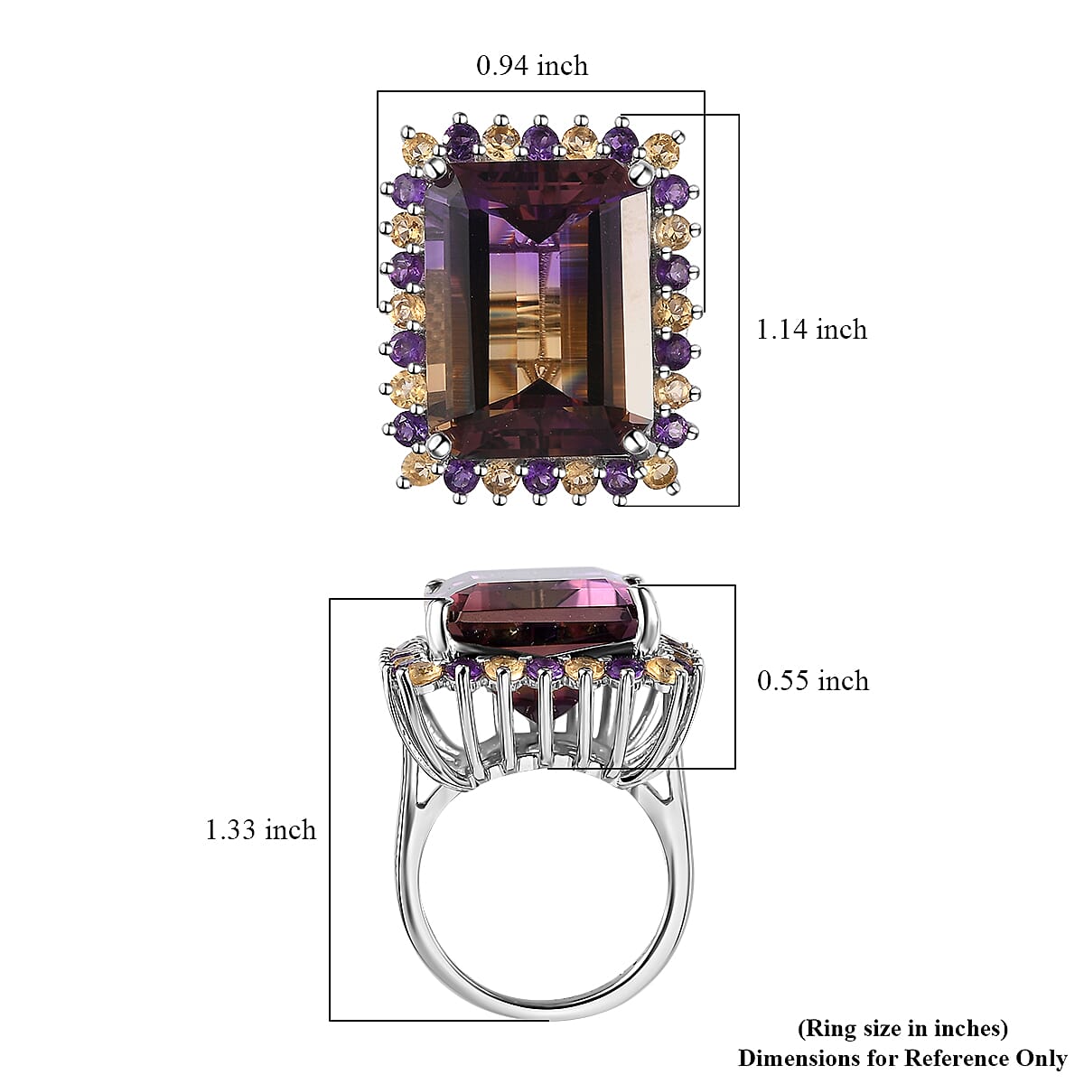 AAA Anahi Ametrine and Multi Gemstone Ring in Platinum Over Sterling Silver (Size 10.0) 25.00 ctw
