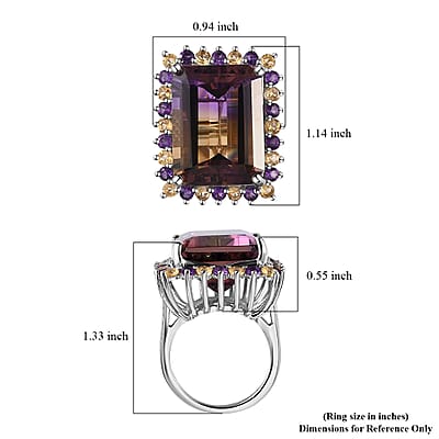 AAA Anahi Ametrine and Multi Gemstone Ring in Platinum Over Sterling Silver (Size 10.0) 25.00 ctw