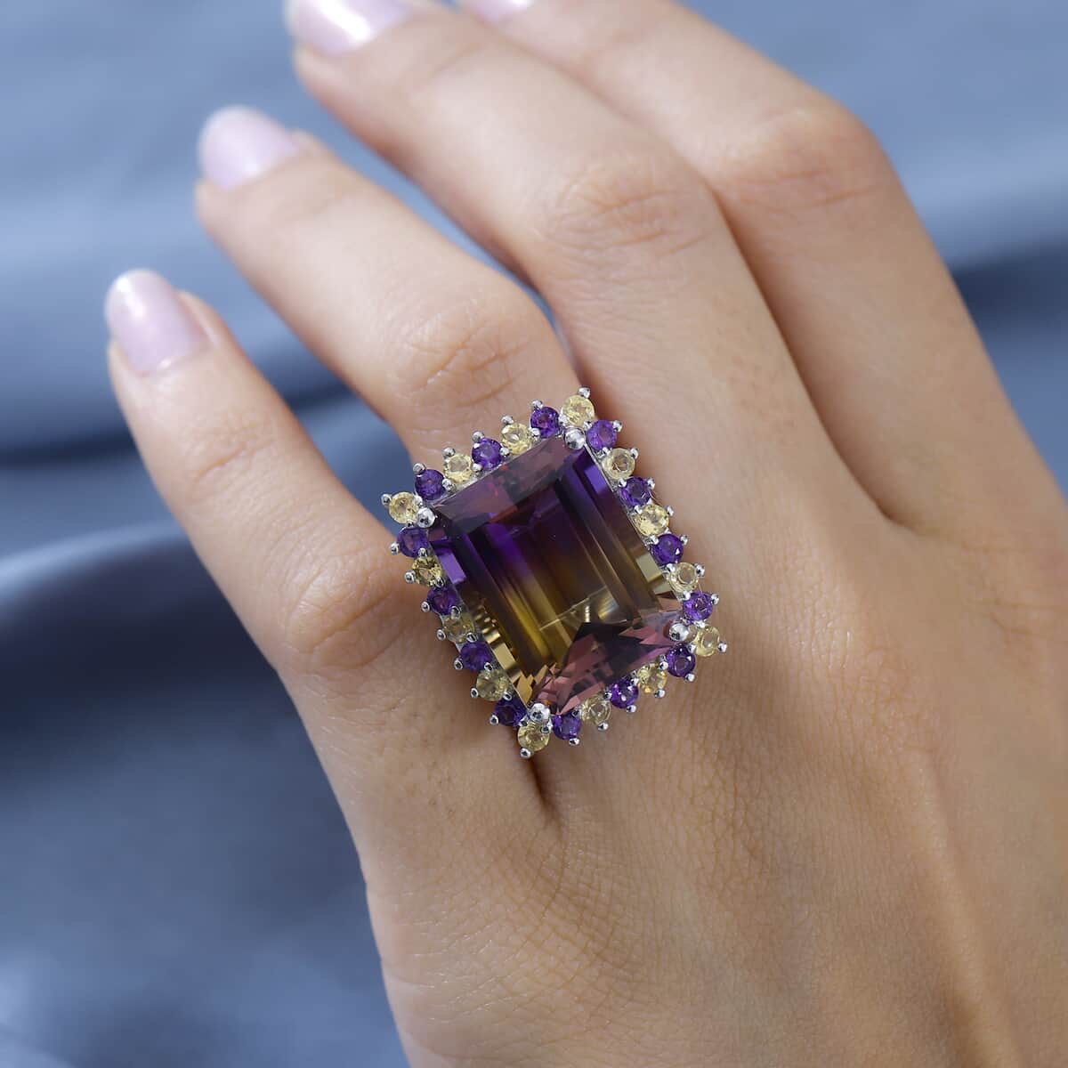 AAA Anahi Ametrine, Multi Gemstone Ring in Platinum Over Sterling Silver (Size 6.0) 25.00 ctw image number 2